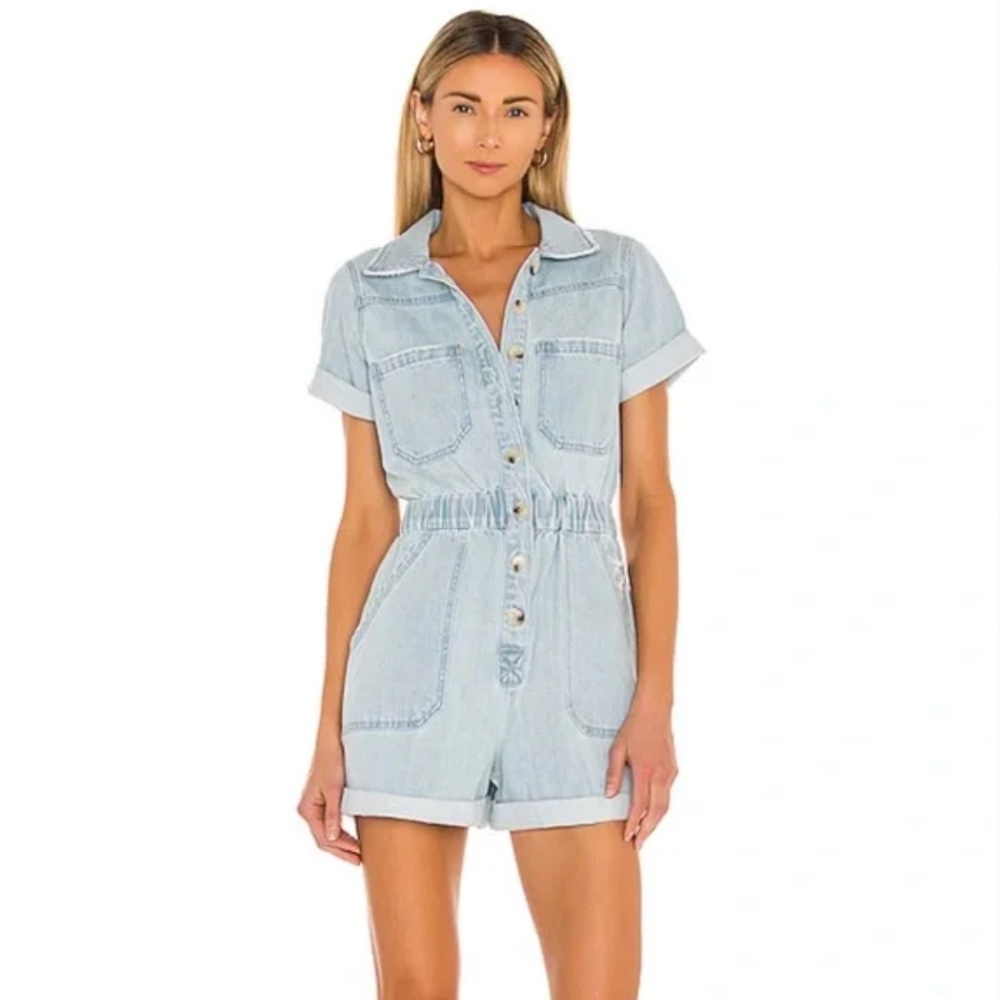 Show Me Your MuMu Light Wash Denim Cannon Romper